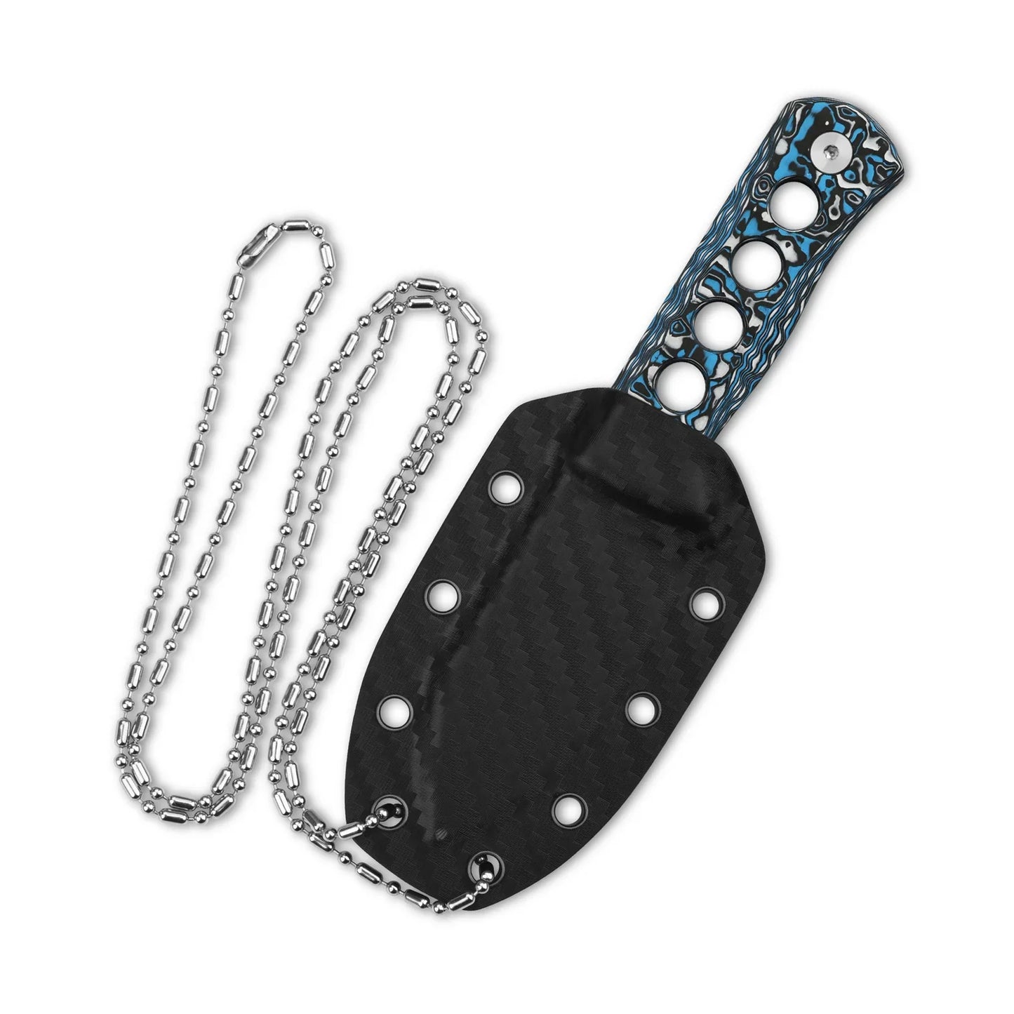 QSP Canary Neck Knife 2.50" Brass Copper Damascus Blue White Camo Copper Damascus QS141-G