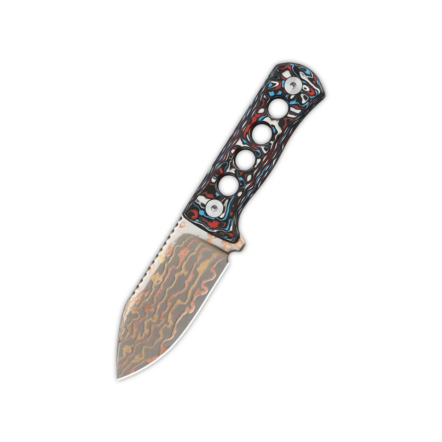 QSP Canary Neck Knife 2.50" Brass Copper Damascus Red White Camo Carbon Fiber QS141-H