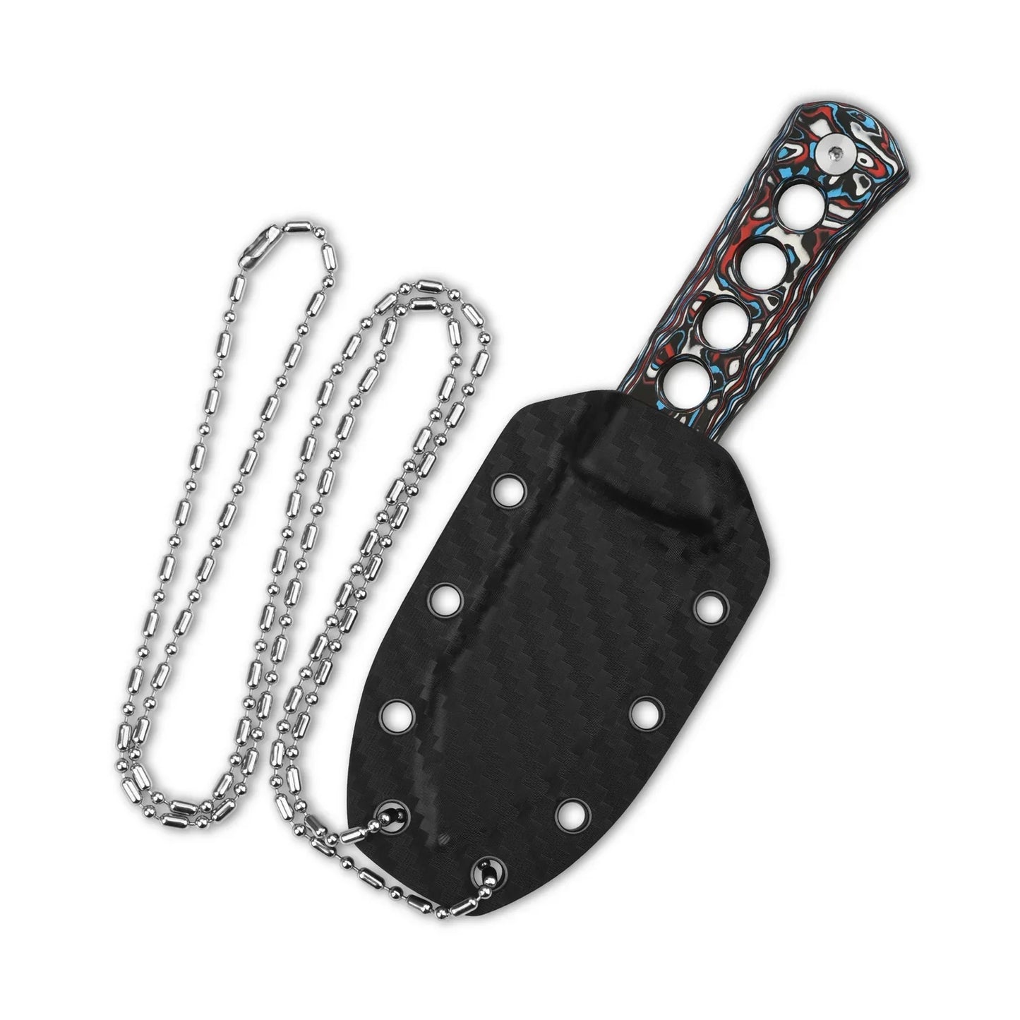 QSP Canary Neck Knife 2.50" Brass Copper Damascus Red White Camo Carbon Fiber QS141-H