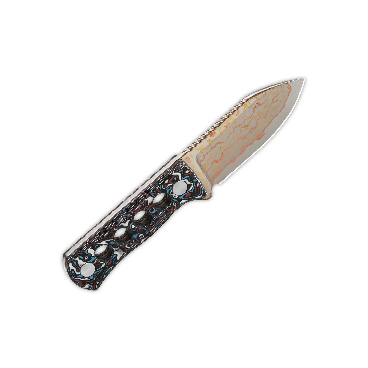 QSP Canary Neck Knife 2.50" Brass Copper Damascus Red White Camo Carbon Fiber QS141-H
