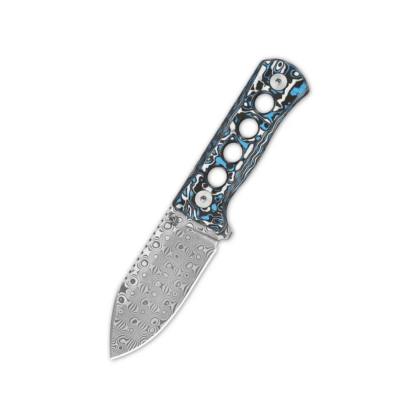 QSP Canary Neck Knife 2.50" Laminated Damascus Blue Camo Carbon Fiber QS141-I