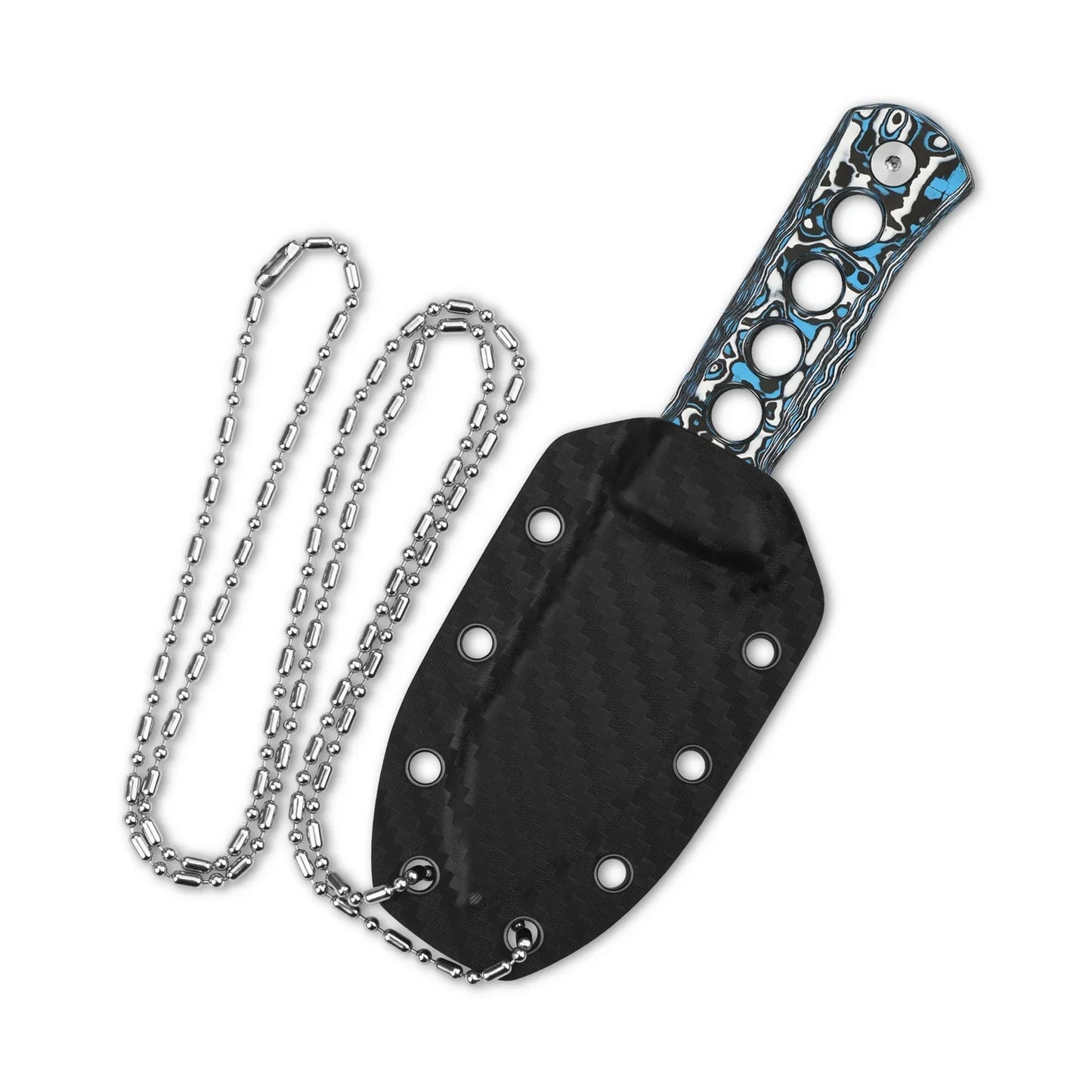 QSP Canary Neck Knife 2.50" Laminated Damascus Blue Camo Carbon Fiber QS141-I