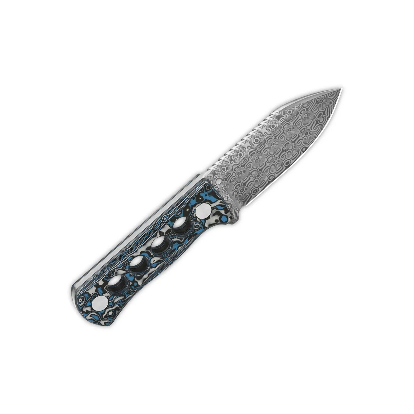 QSP Canary Neck Knife 2.50" Laminated Damascus Blue Camo Carbon Fiber QS141-I
