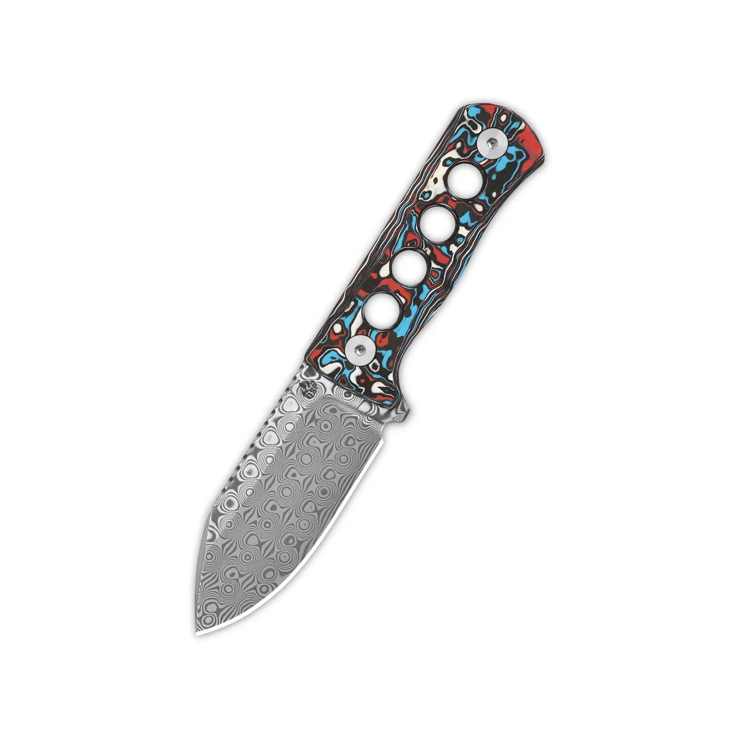 QSP Canary Neck Knife 2.50" Laminated Damascus Camo Carbon Fiber QS141-J