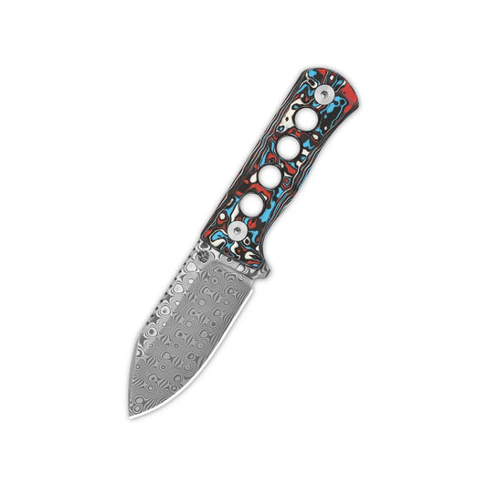 QSP Canary Neck Knife 2.50" Laminated Damascus Camo Carbon Fiber QS141-J