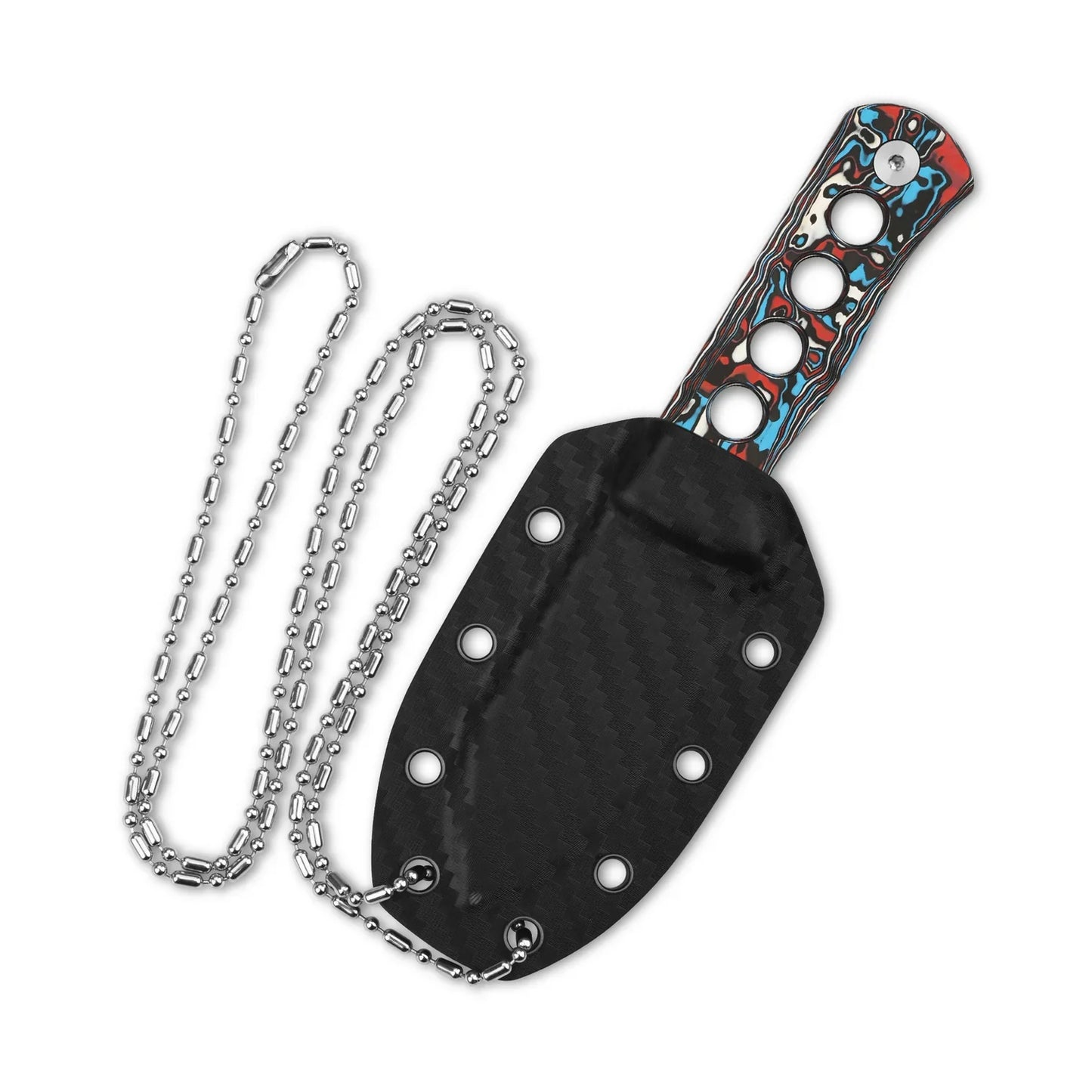 QSP Canary Neck Knife 2.50" Laminated Damascus Camo Carbon Fiber QS141-J