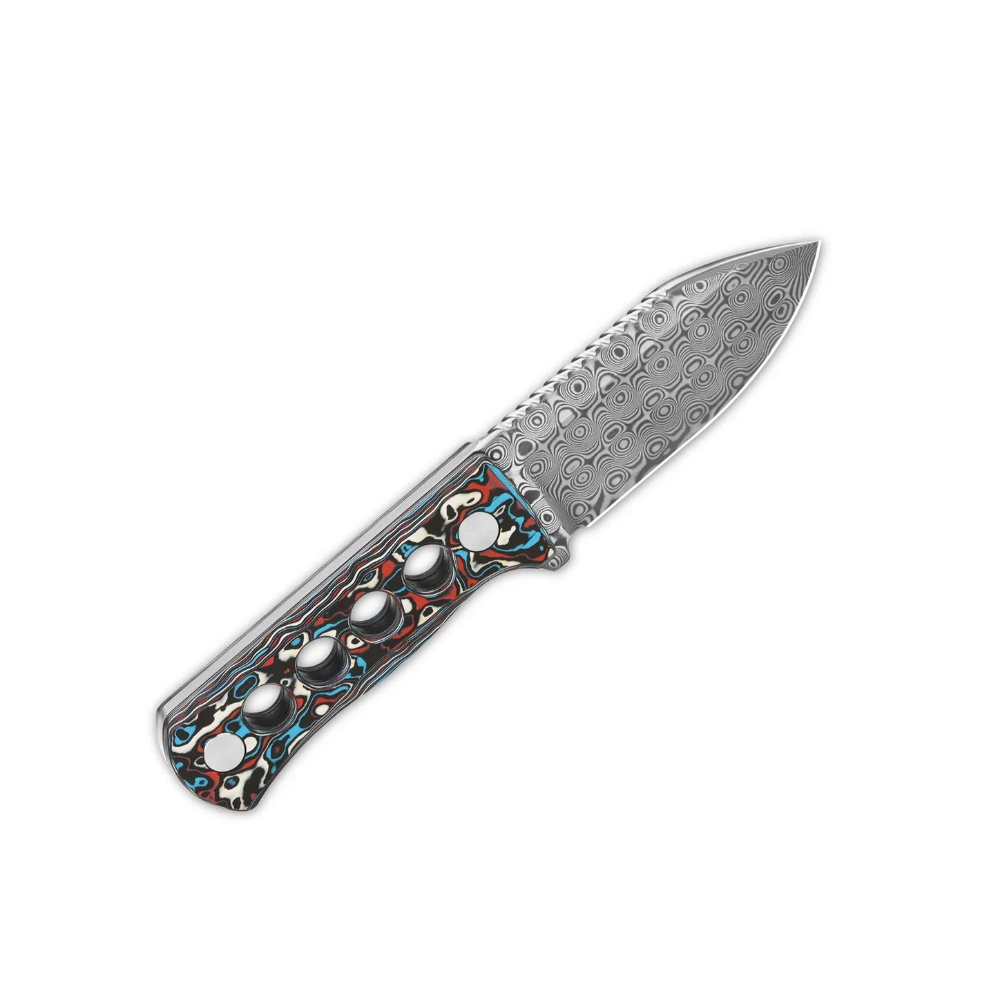 QSP Canary Neck Knife 2.50" Laminated Damascus Camo Carbon Fiber QS141-J