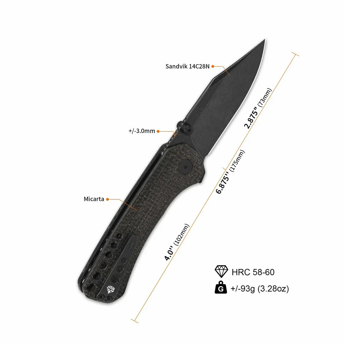 QSP Knife Kestrel 2.875" 14C28N Dark Brown Micarta QS145-A2