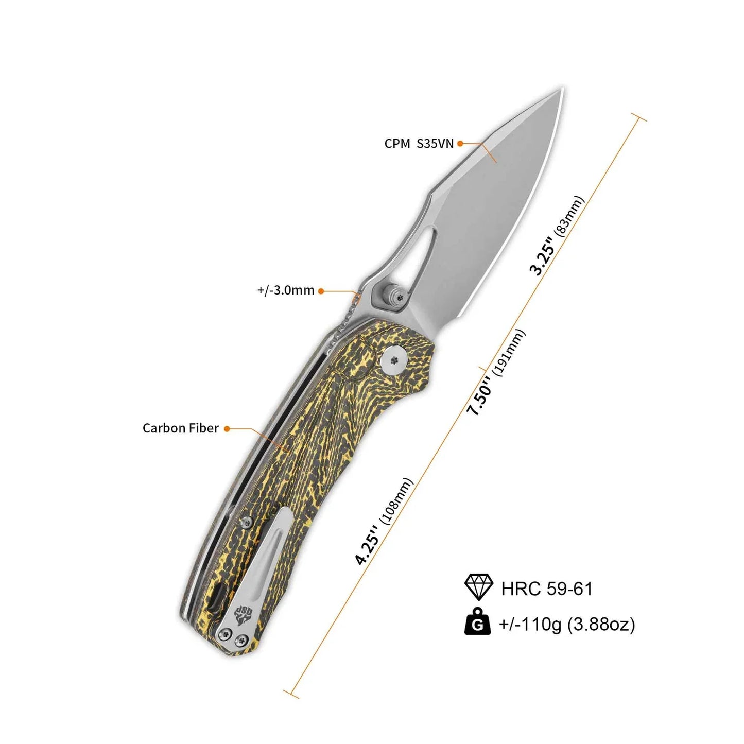 QSP Hornbill 3.25" S35VN Golden CF QS146-A1