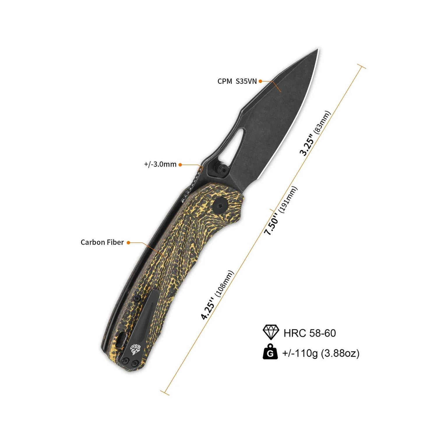 QSP Hornbill 3.25" S35VN Golden CF QS146-A1