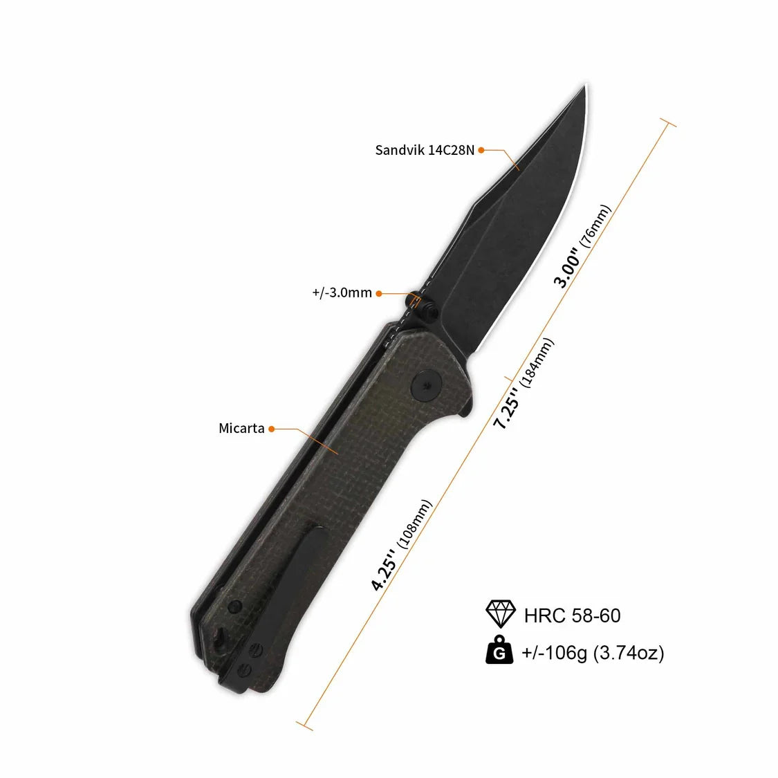 QSP Knife Grebe 3.00'' 14C28N Dark Brown Micarta QS147-A2