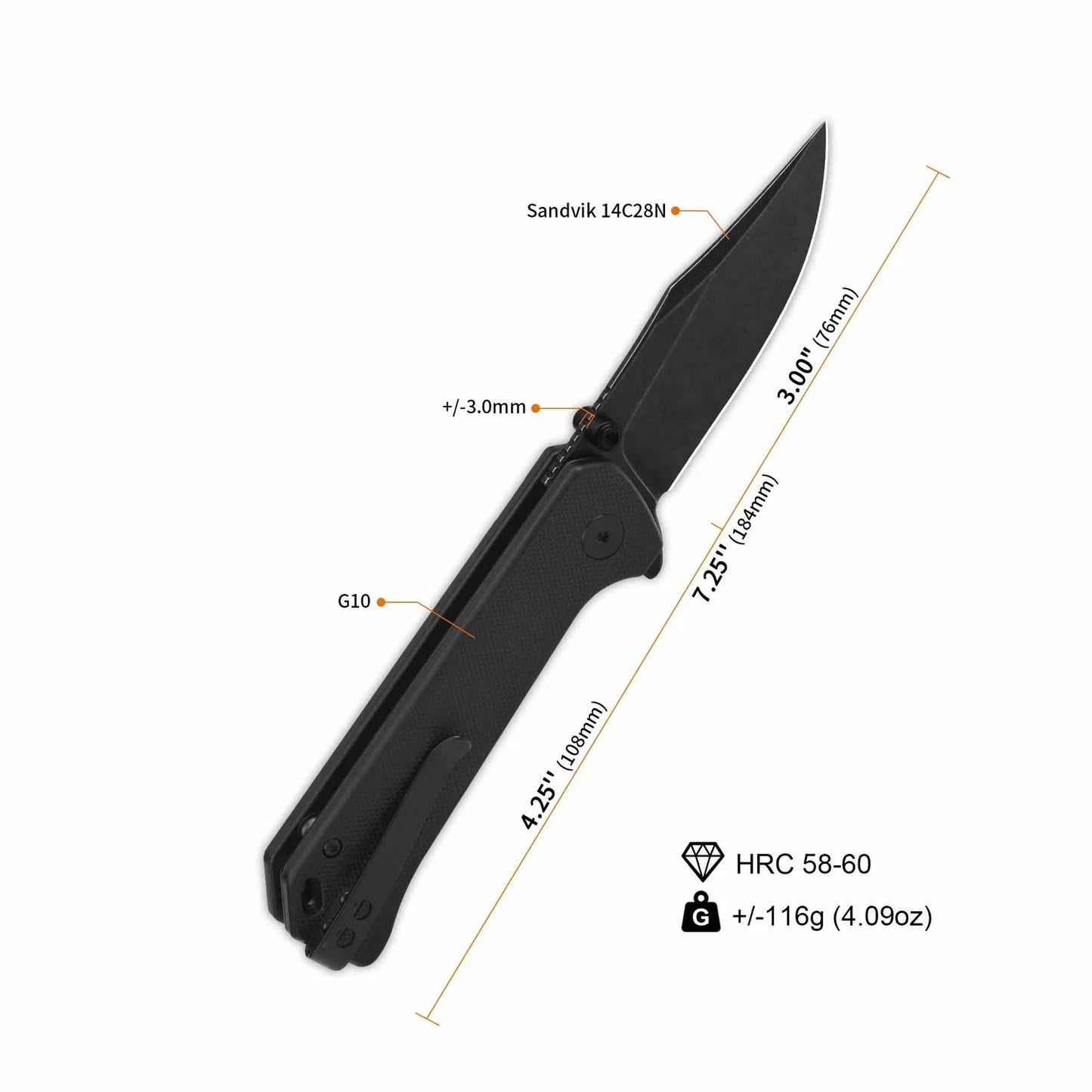 QSP Grebe 3.00" 14C28N Black G10 QS147-C1