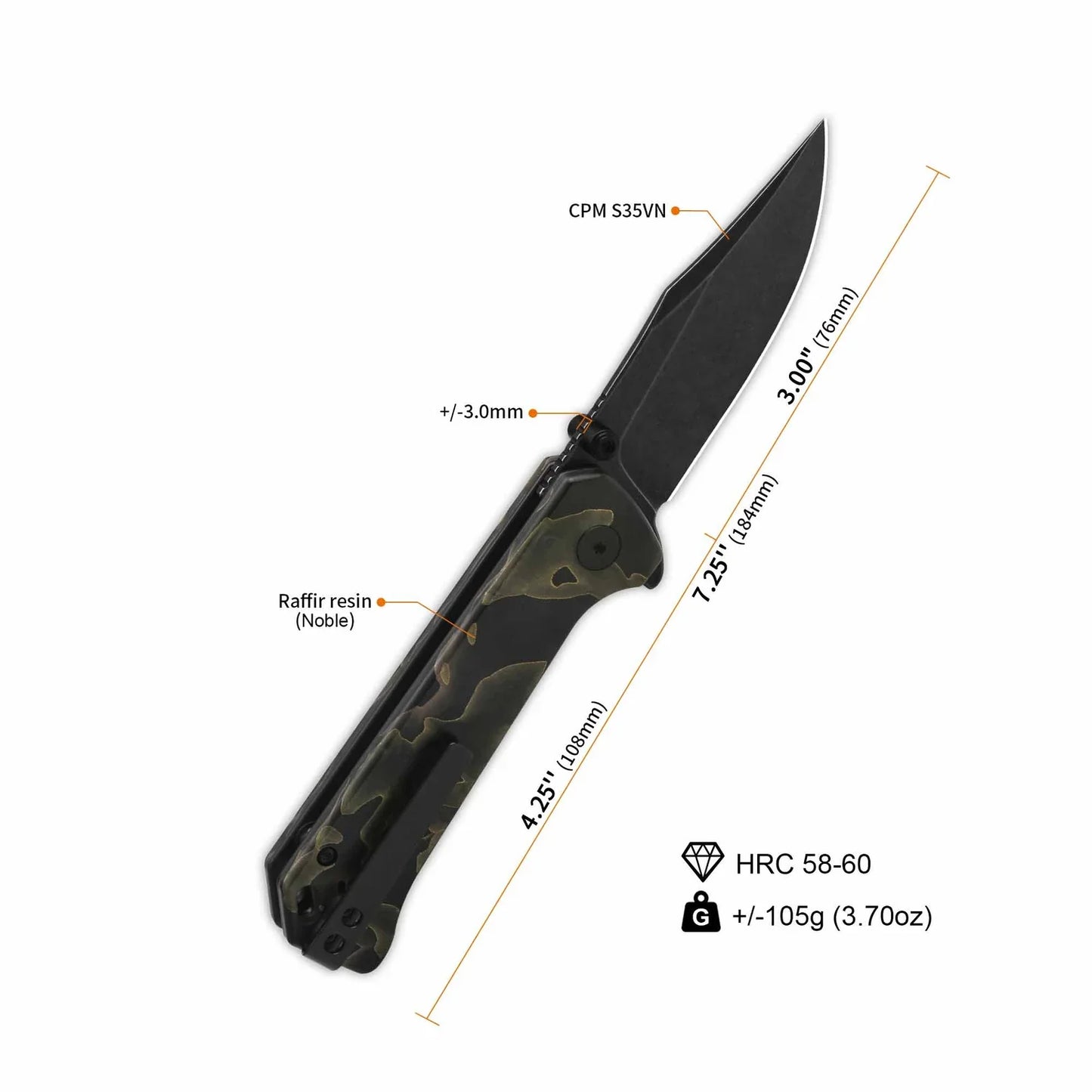 QSP Grebe 3.00" S35VN Raffir resin, Noble QS147-F1
