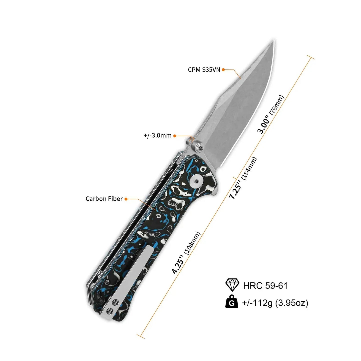 QSP Grebe 3.00" S35VN Blue camo CF QS147-H1
