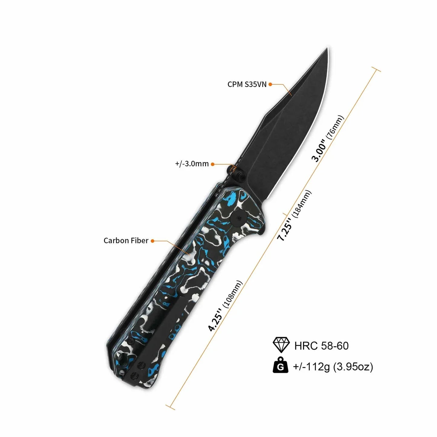 QSP Grebe 3.00" S35VN Blue camo CF QS147-H1