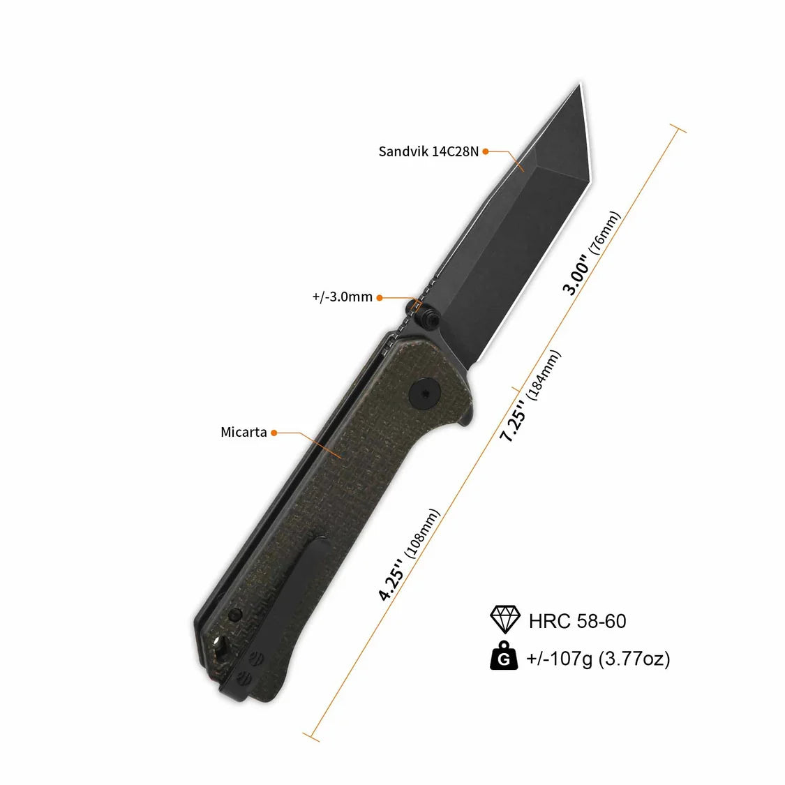 QSP Knife Grebe T 3.00'' 14C28N Dark Brown Micarta QS148-A2