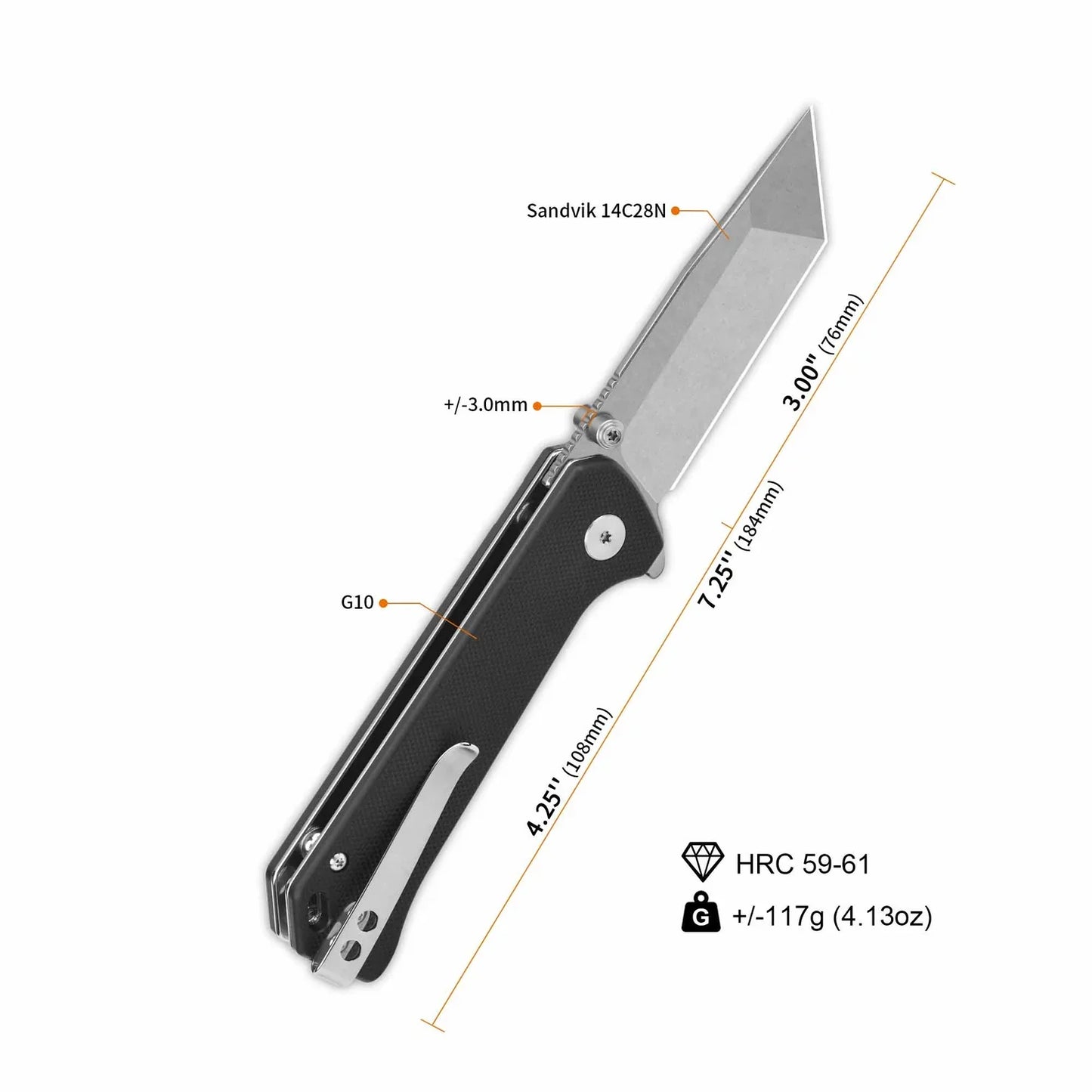 QSP Grebe T 3.00" 14C28N Black G10 QS148-C1