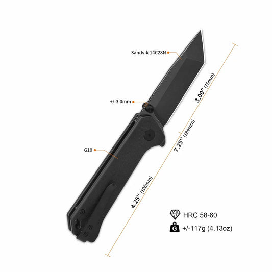 QSP Knife Grebe T 3.00'' 14C28N Black G10 QS148-C2