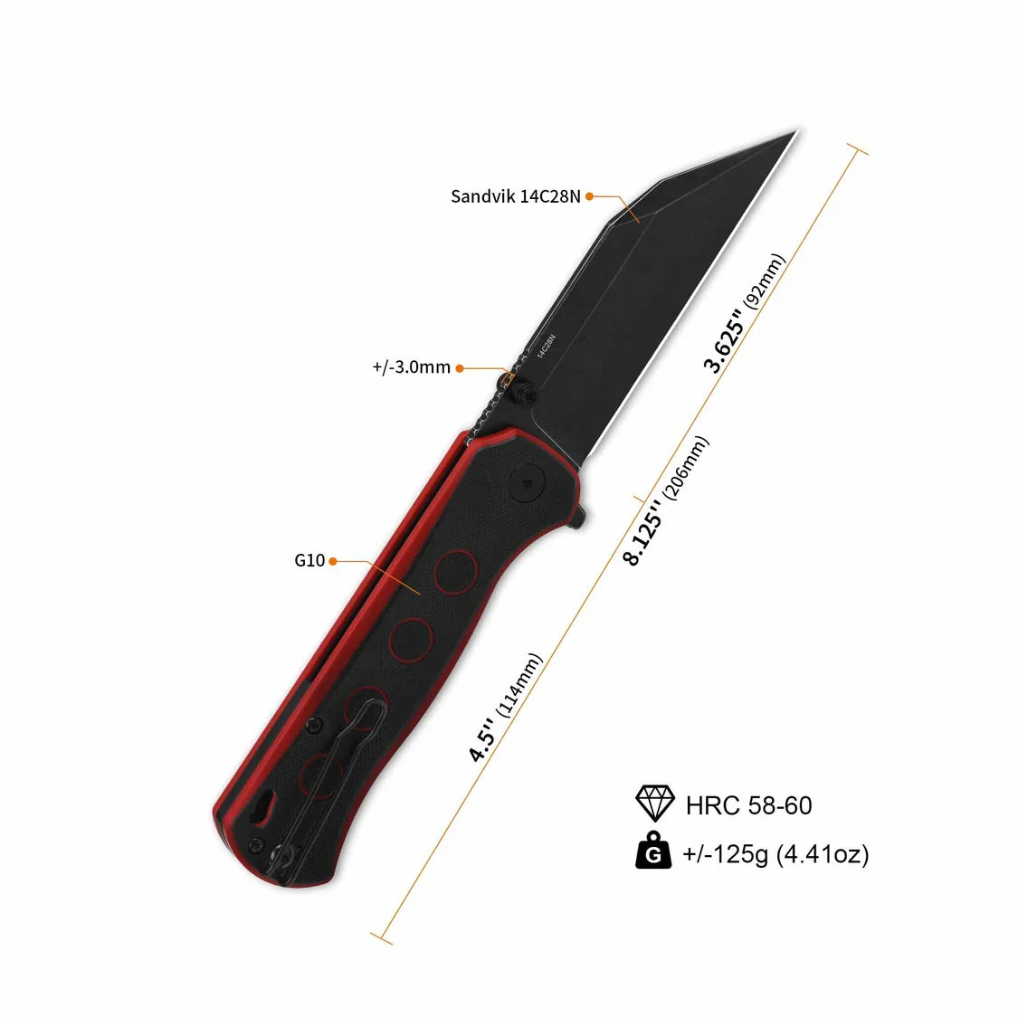 QSP Knife Swordfish 3.625'' 14C28N G10. Black/Red QS149-A2