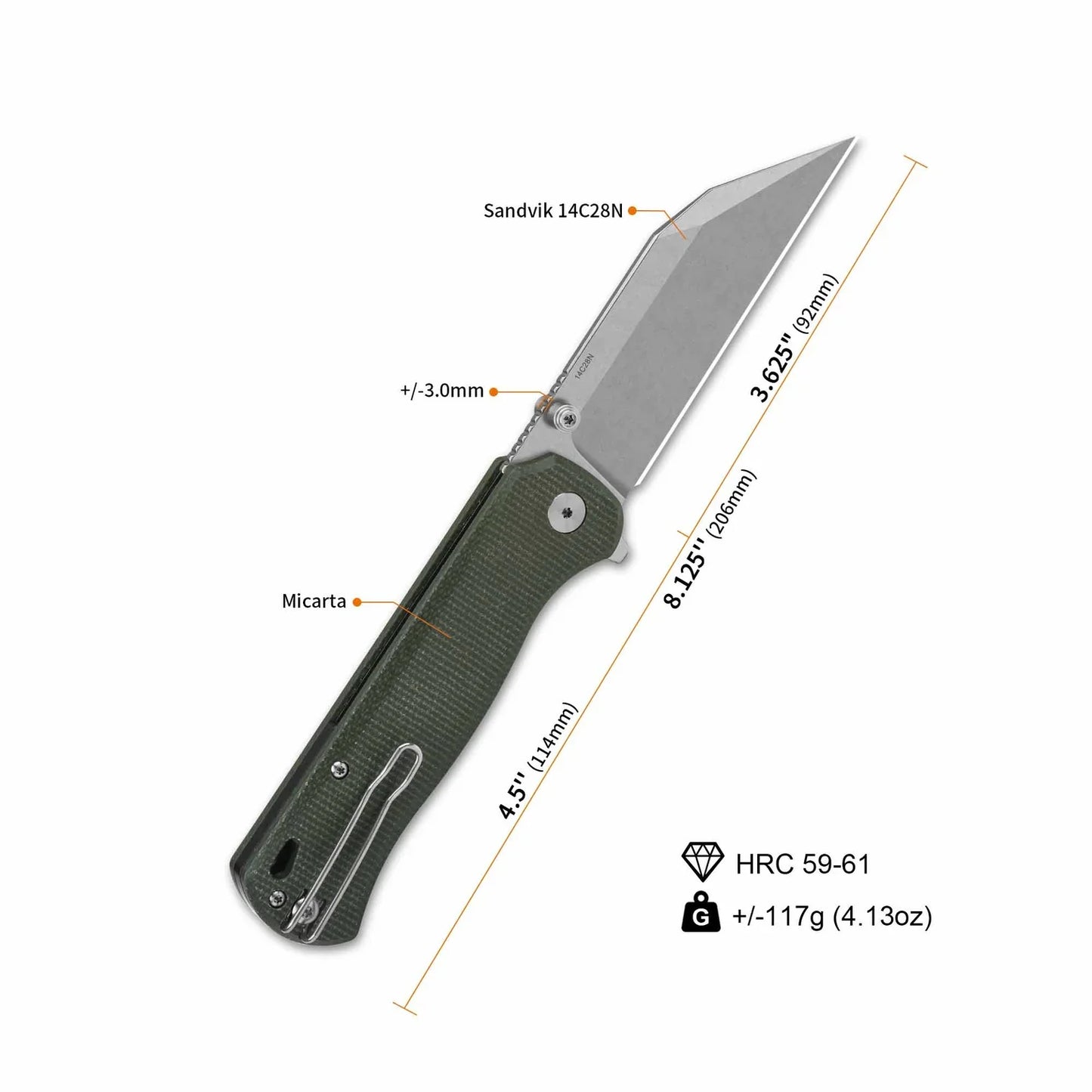 QSP Swordfish 3.625" 14C28N Green Micarta QS149-B1