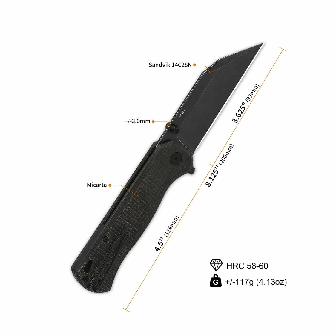 QSP Knife Swordfish 3.625'' 14C28N Dark Brown Micarta QS149-C2