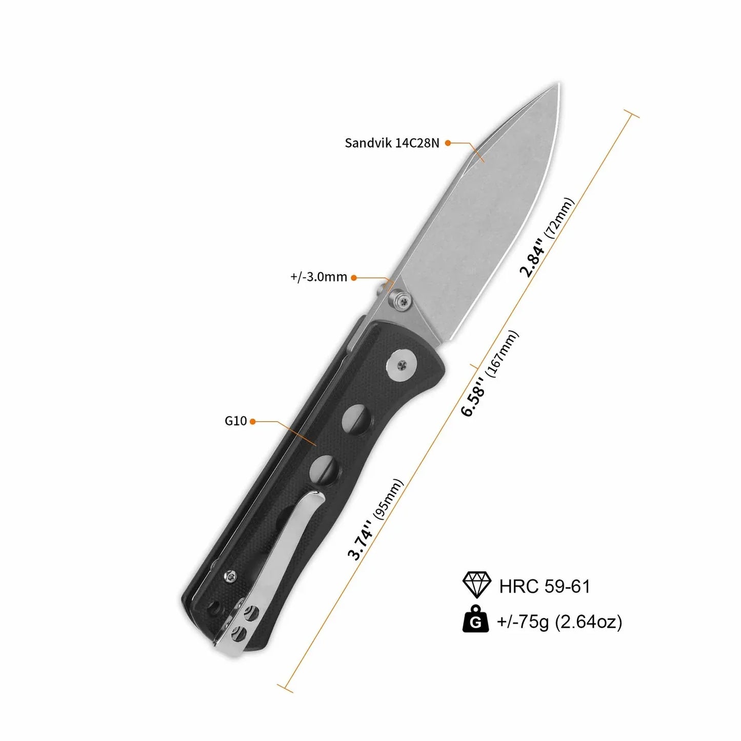QSP Canary Folder 2.84" 14C28N Black G10 QS150-A1