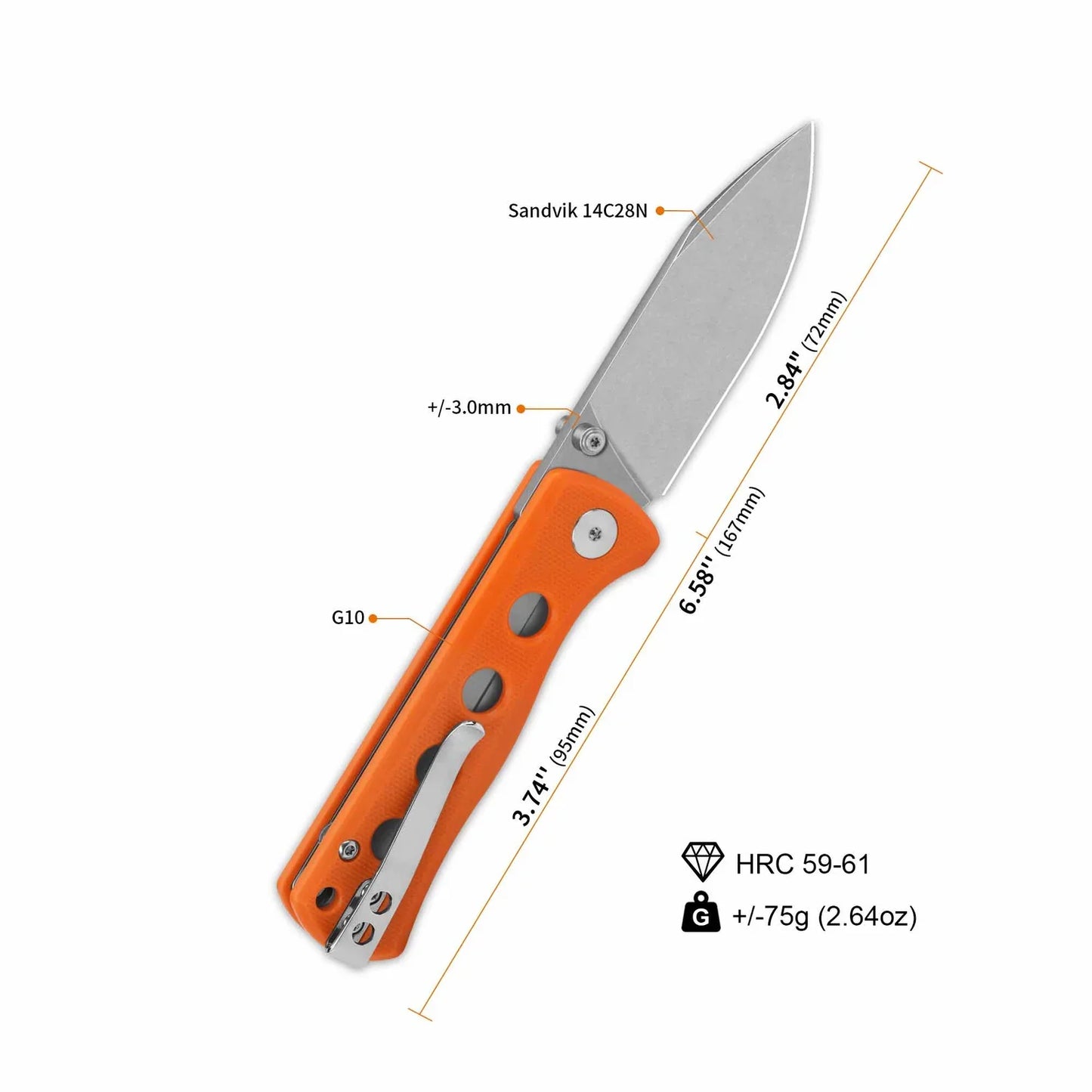 QSP Canary Folder 2.84" 14C28N Orange G10 QS150-B1