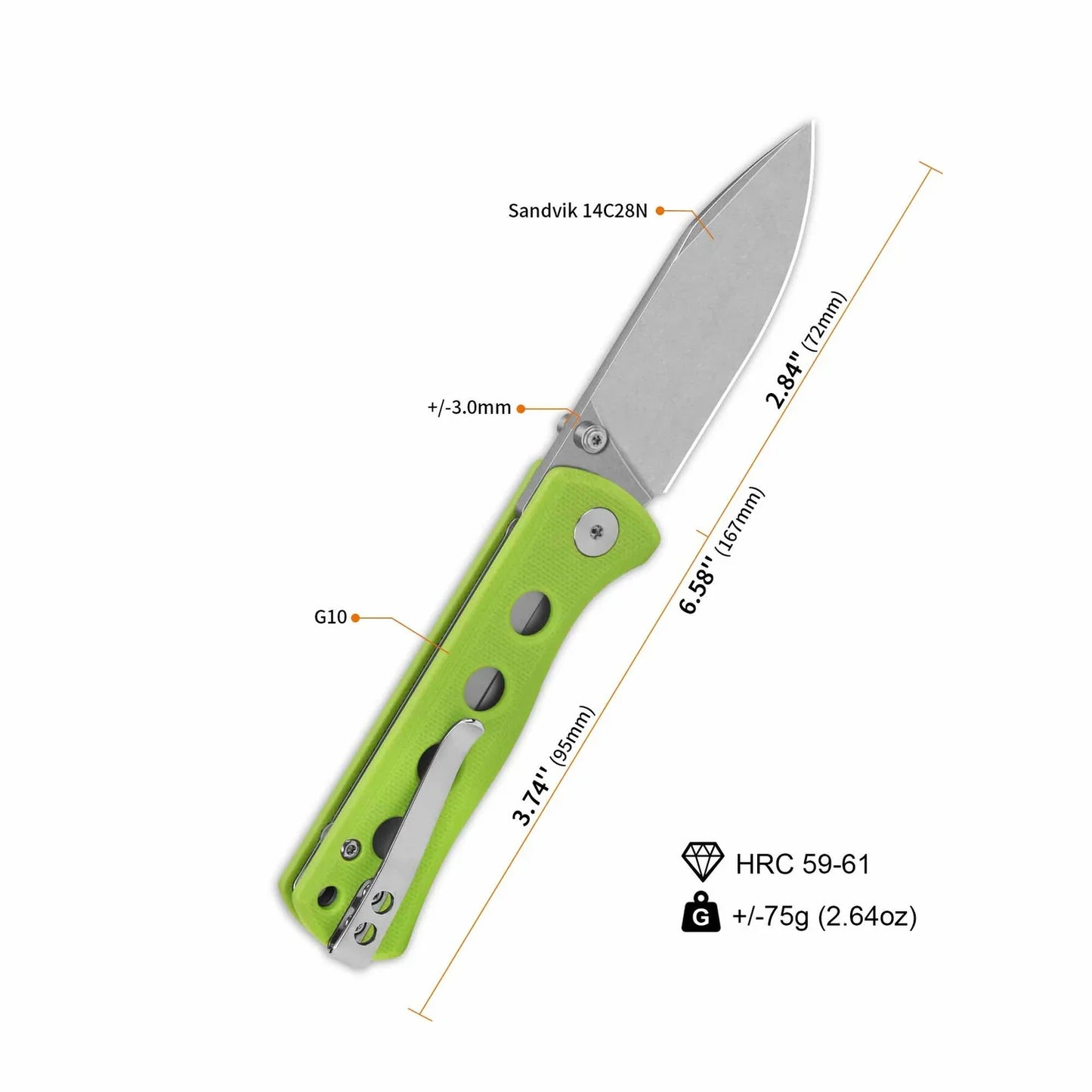 QSP Canary Folder 2.84" 14C28N Neon G10 QS150-C1
