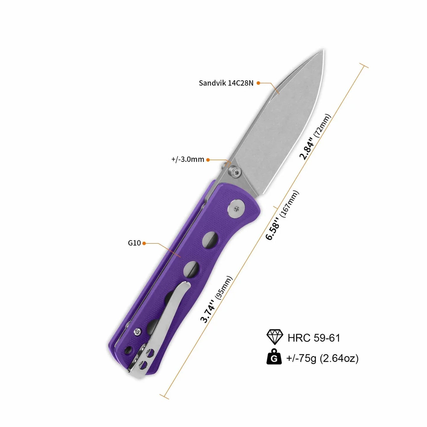 QSP Canary Folder 2.84" 14C28N Purple G10 QS150-D1