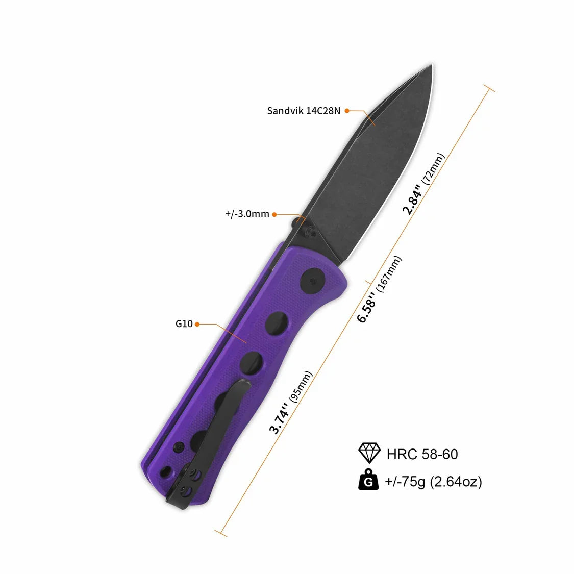 QSP Knife Canary folder 2.84'' 14C28N Purple G10 QS150-D2
