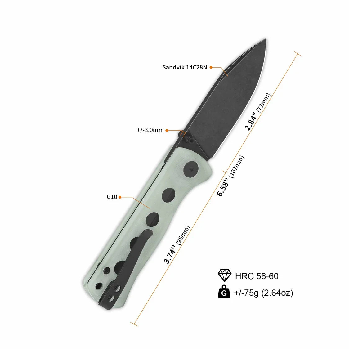 QSP Knife Canary folder 2.84'' 14C28N Jade G10 QS150-E2