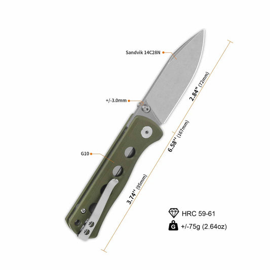 QSP Knife Canary folder 2.84'' 14C28N Olive Green G10 QS150-F1
