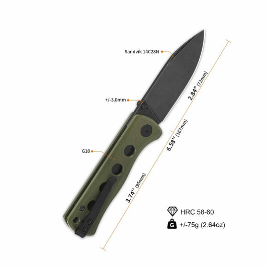 QSP Knife Canary folder 2.84'' 14C28N Olive Green G10 QS150-F2