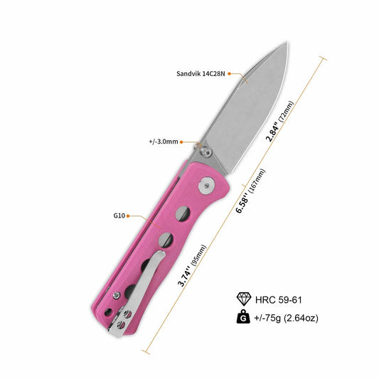 QSP Canary Folder 2.84" 14C28N Pink G10 QS150-H1