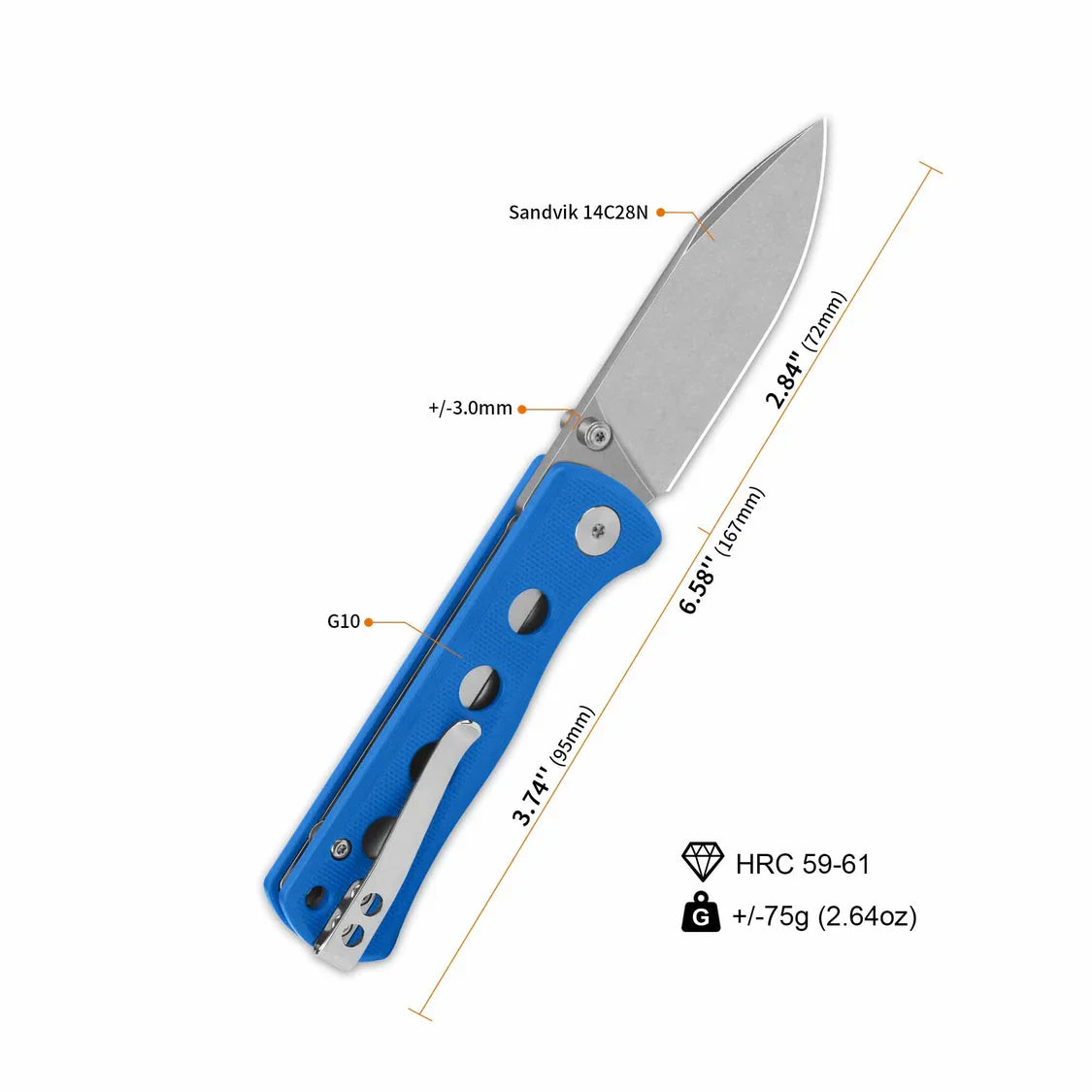 QSP Knife Canary folder 2.84'' 14C28N Blue G10 QS150-I1