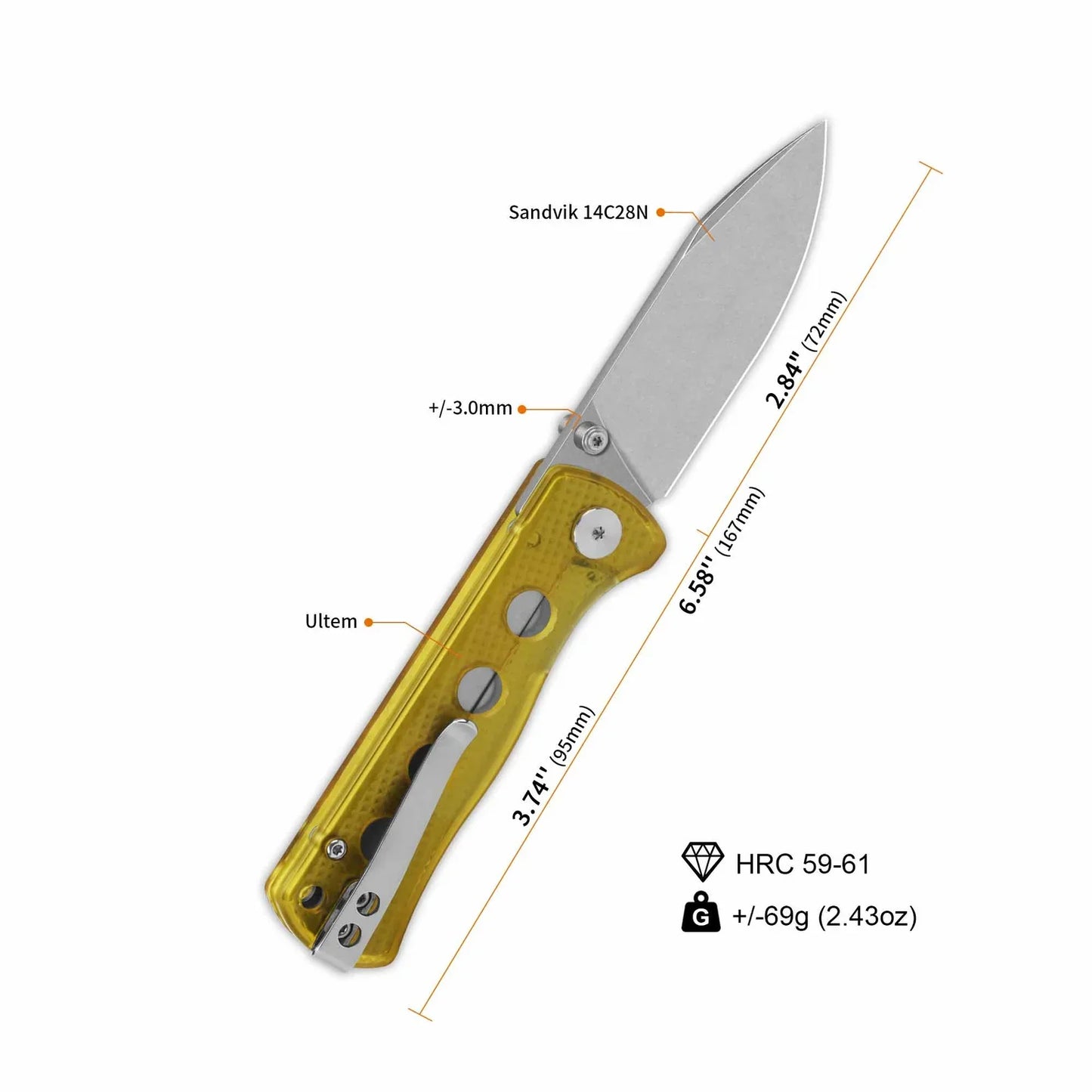 QSP Canary Folder 2.84" 14C28N Ultem QS150-J1