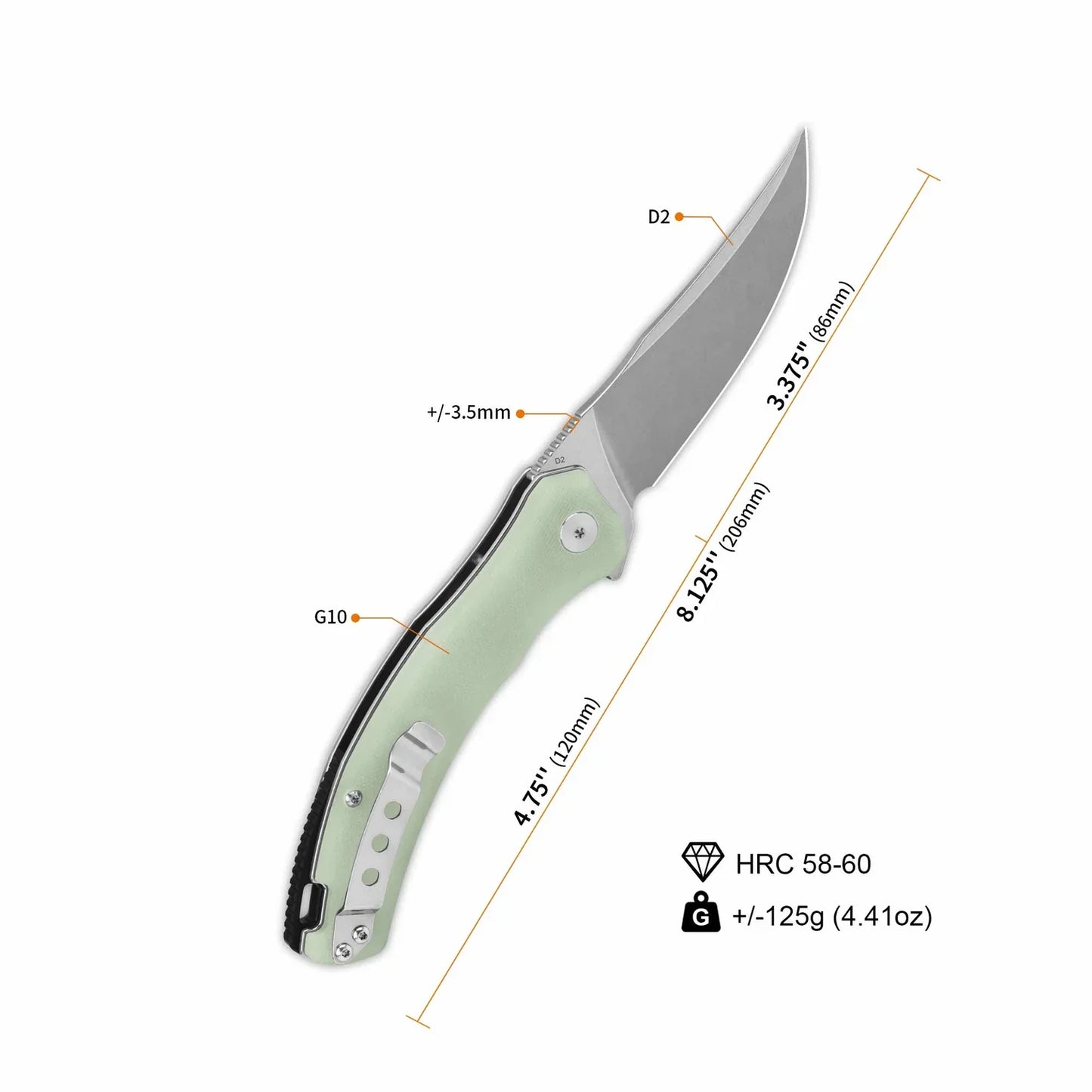 QSP Walrus 3.375" D2 Jade G10 QS151-A1