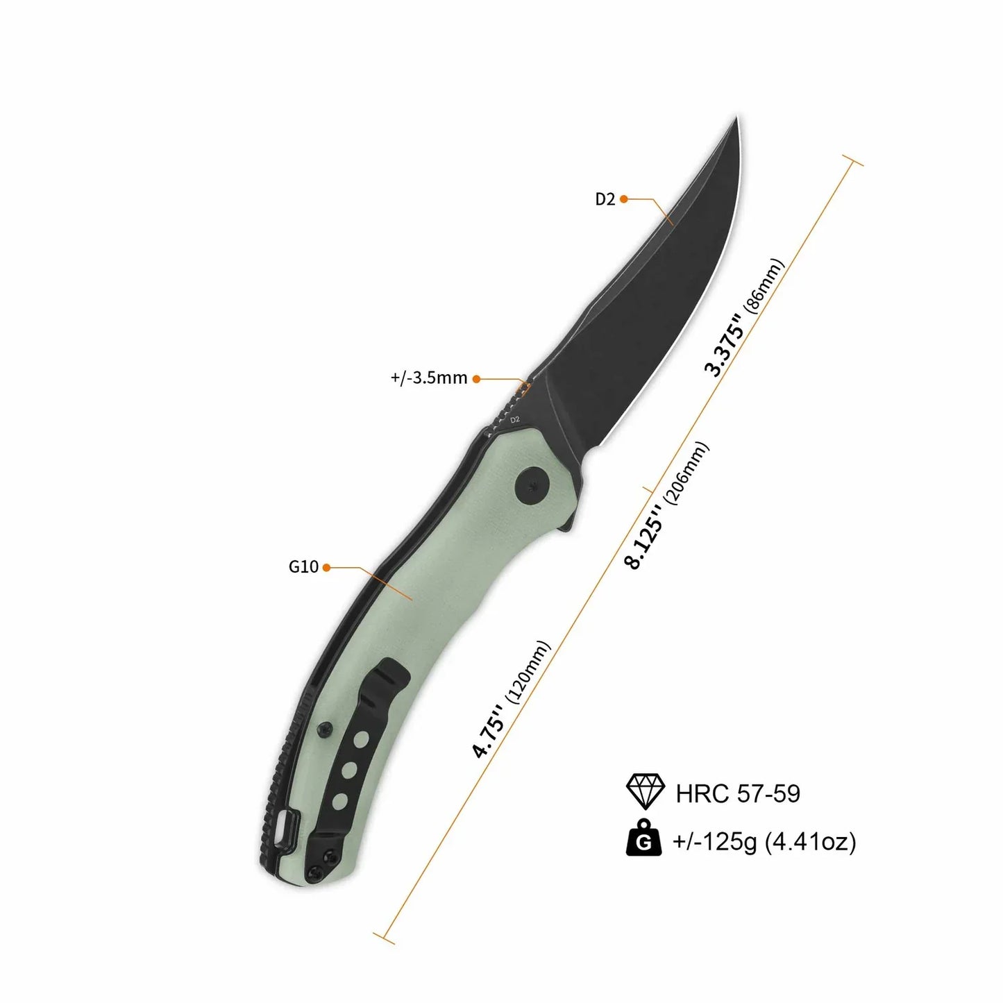 QSP Walrus 3.375" D2 Jade G10 QS151-A2
