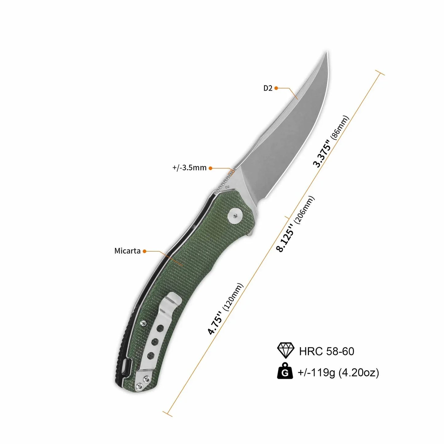 QSP Walrus 3.375" D2 Green Micarta QS151-C1