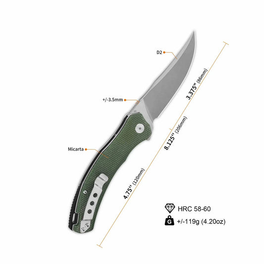 QSP Walrus 3.375" D2 Green Micarta QS151-C1