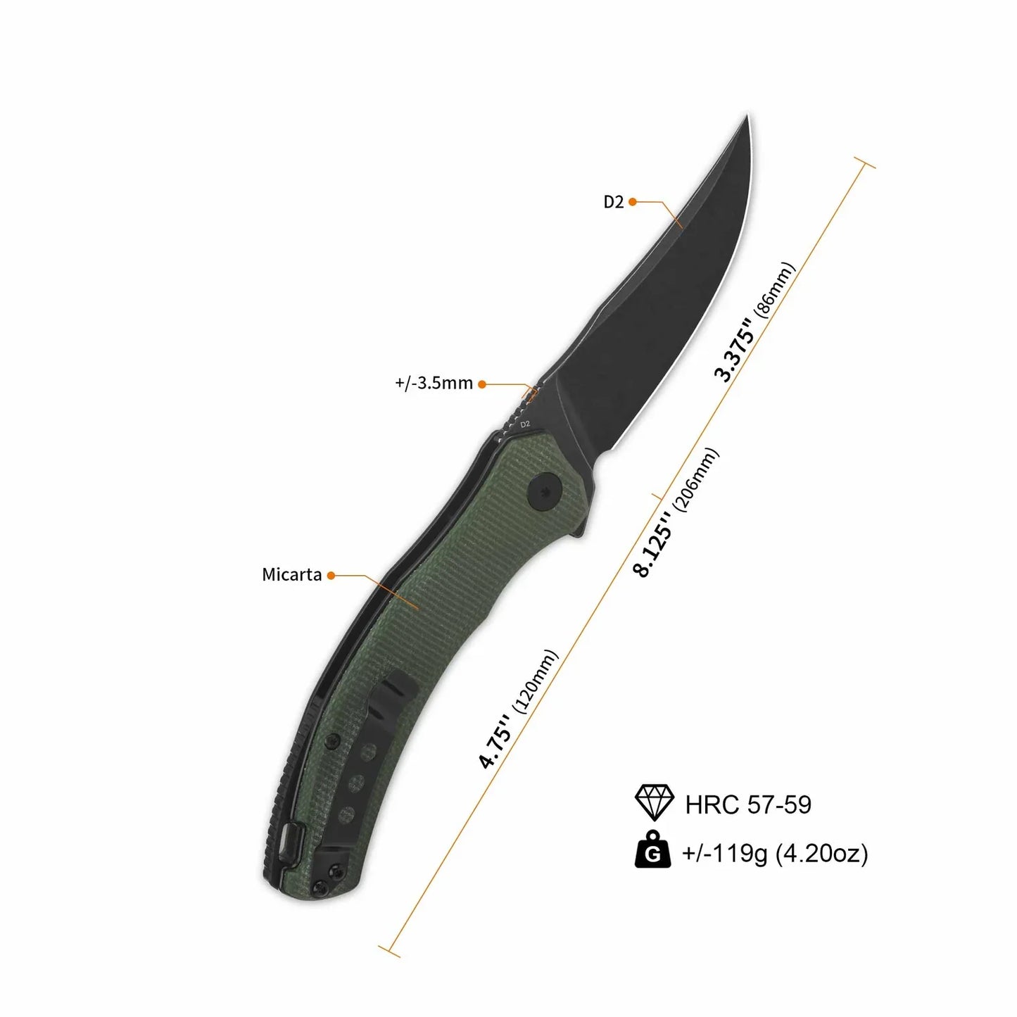 QSP Walrus 3.375" D2 Green Micarta QS151-C2