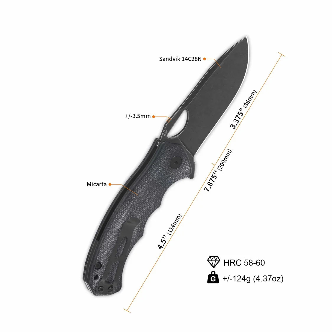 QSP Knife Gorilla 3.375'' 14C28N Black Micarta QS153-A2