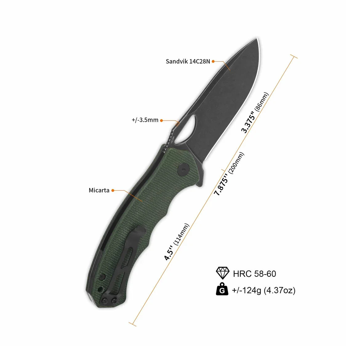 QSP Knife Gorilla 3.375'' 14C28N Green Micarta QS153-C2