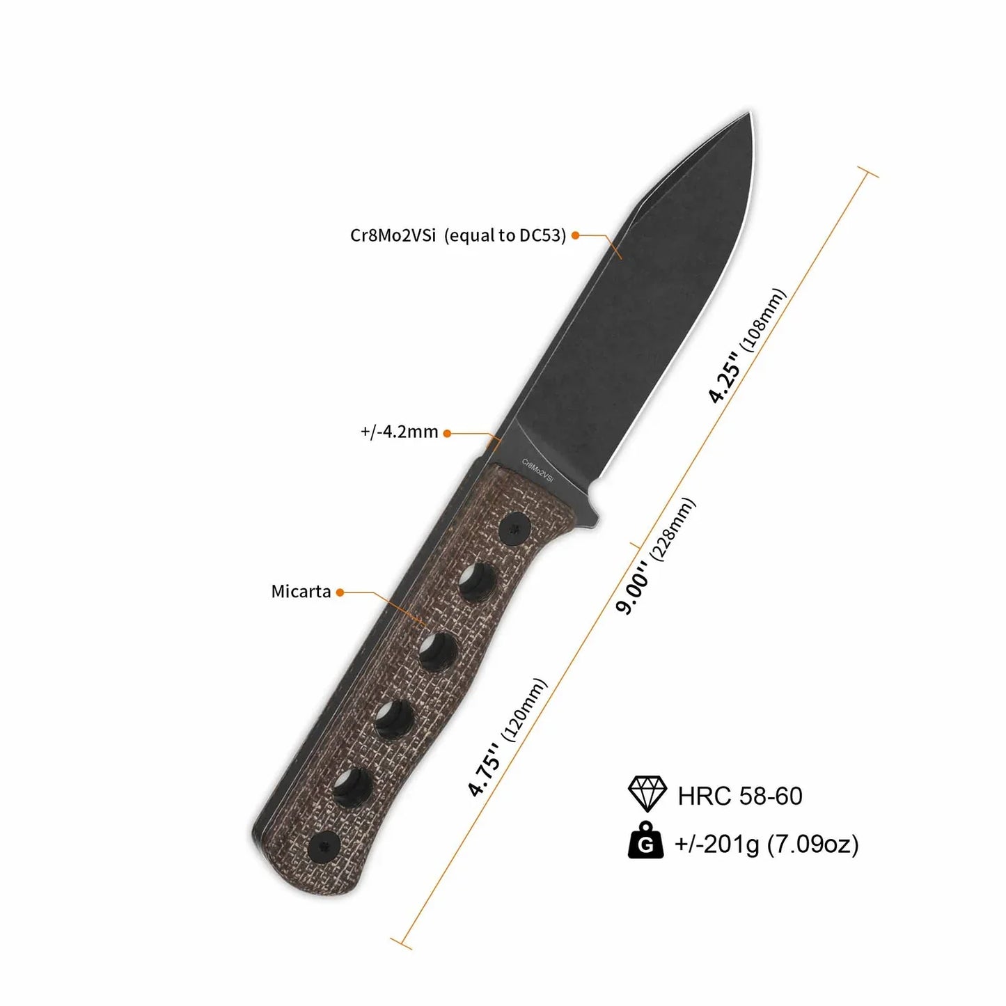 QSP Canary 4.25" Cr8Mo2VSi(equal to DC53) Dark Brown Rough Micarta QS155-A2