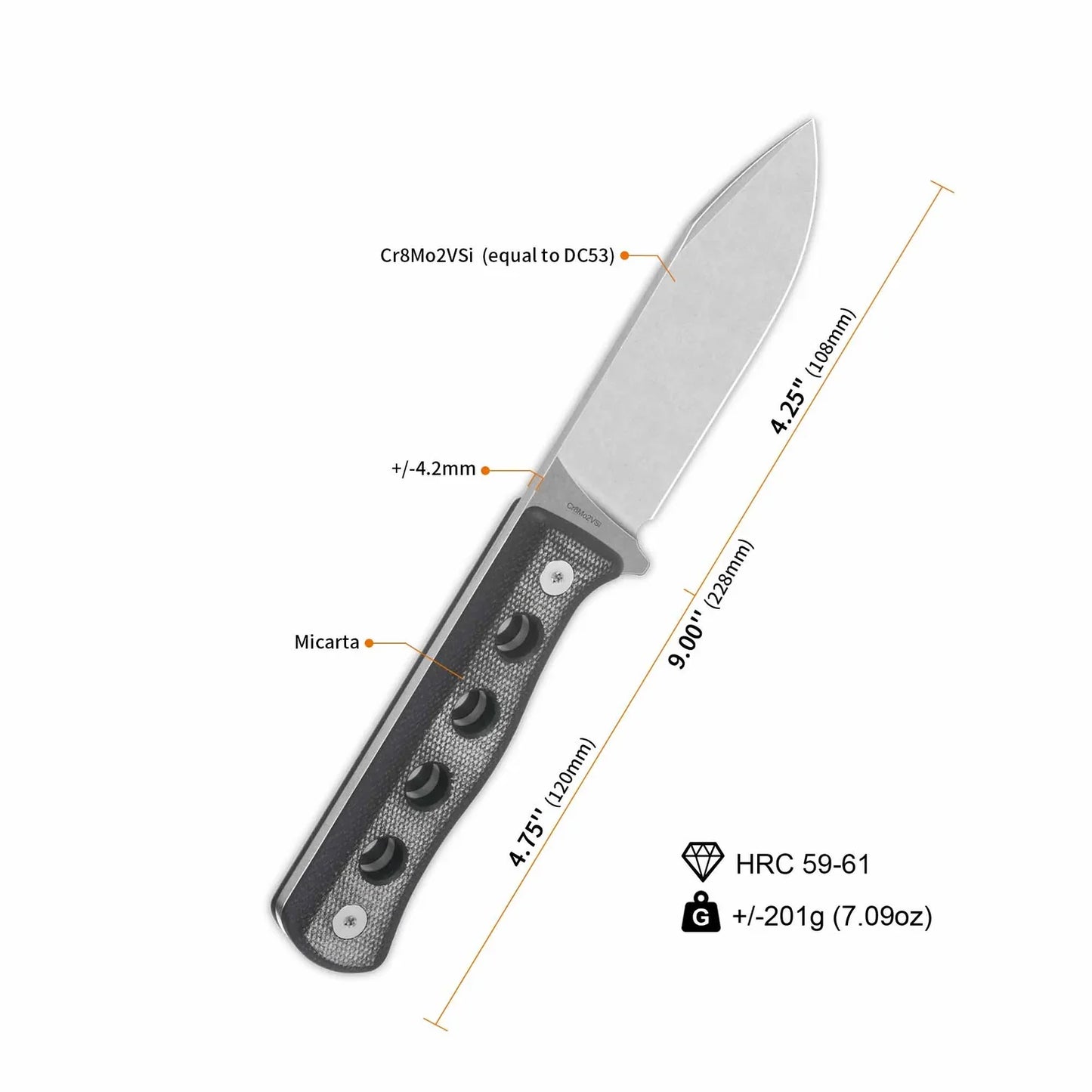 QSP Canary Fixed 4.25" Cr8Mo2VSi(equal to DC53) Black Micarta Blade QS155-B1