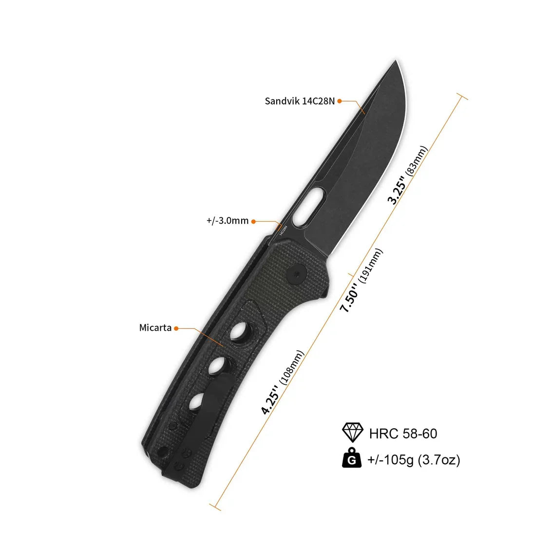 QSP Knife Unicorn 3.25'' 14C28N Dark Brown Micarta QS156-A2