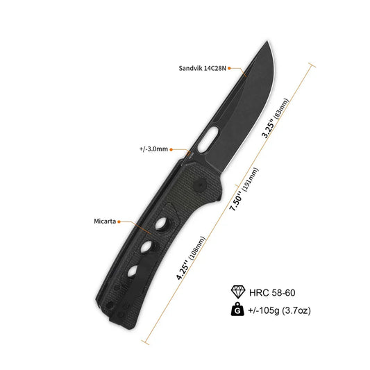 QSP Knife Unicorn 3.25'' 14C28N Dark Brown Micarta QS156-A2