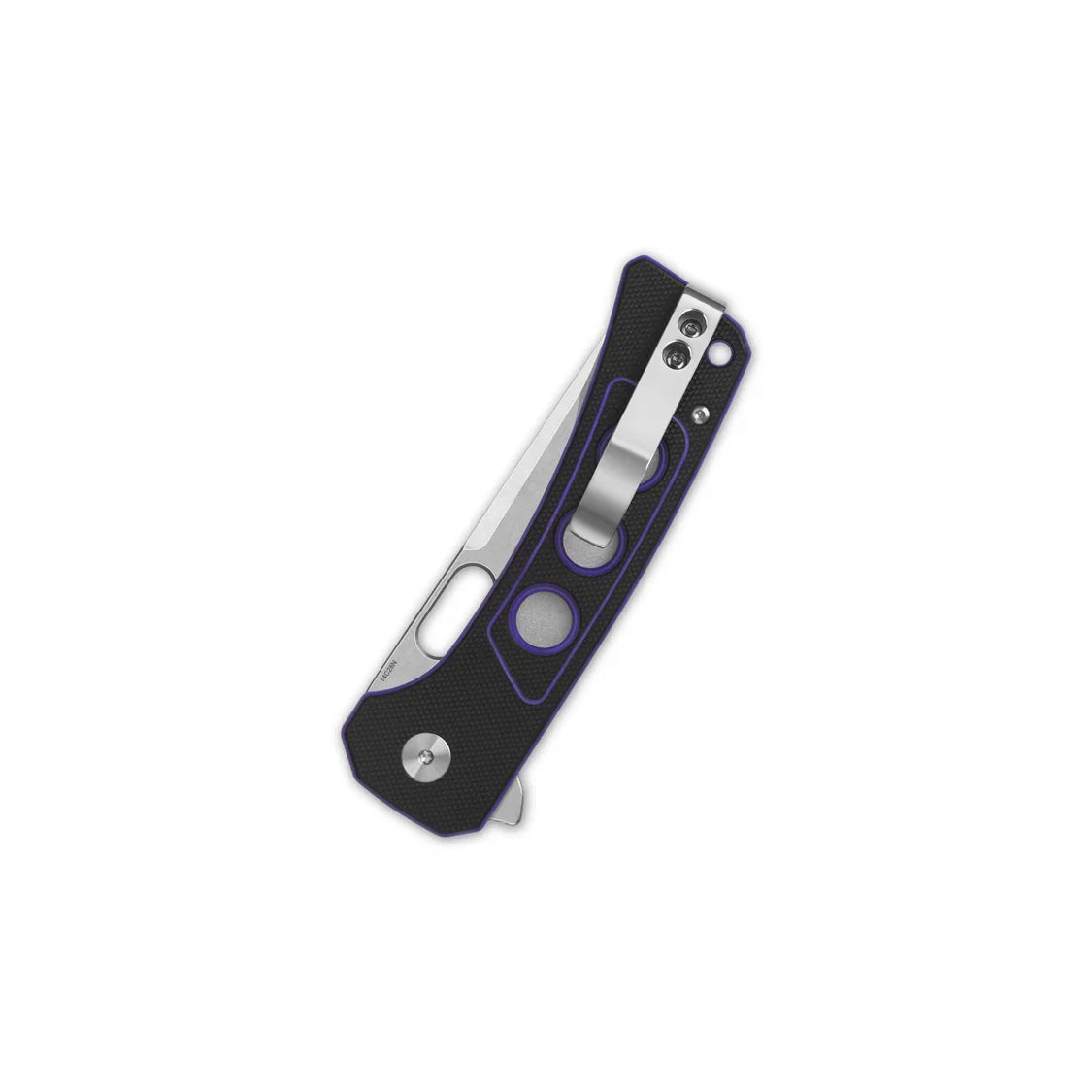 QSP Knife Unicorn 3.25'' 14C28N Black Surface Purple Liner G10 QS156-B1