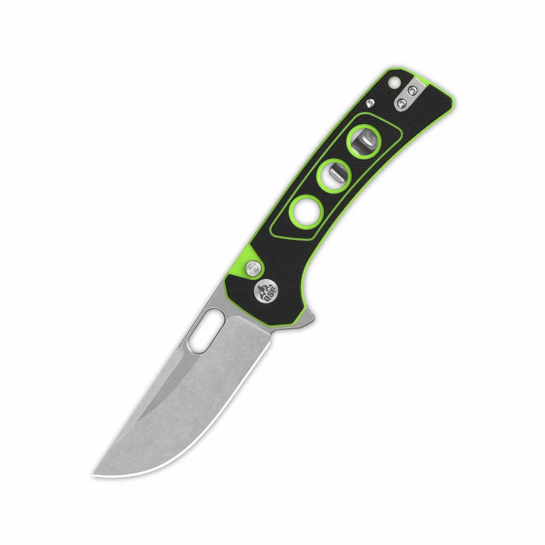 QSP Knife Unicorn 3.25'' 14C28N Black Surface Neon Liner G10 QS156-C1