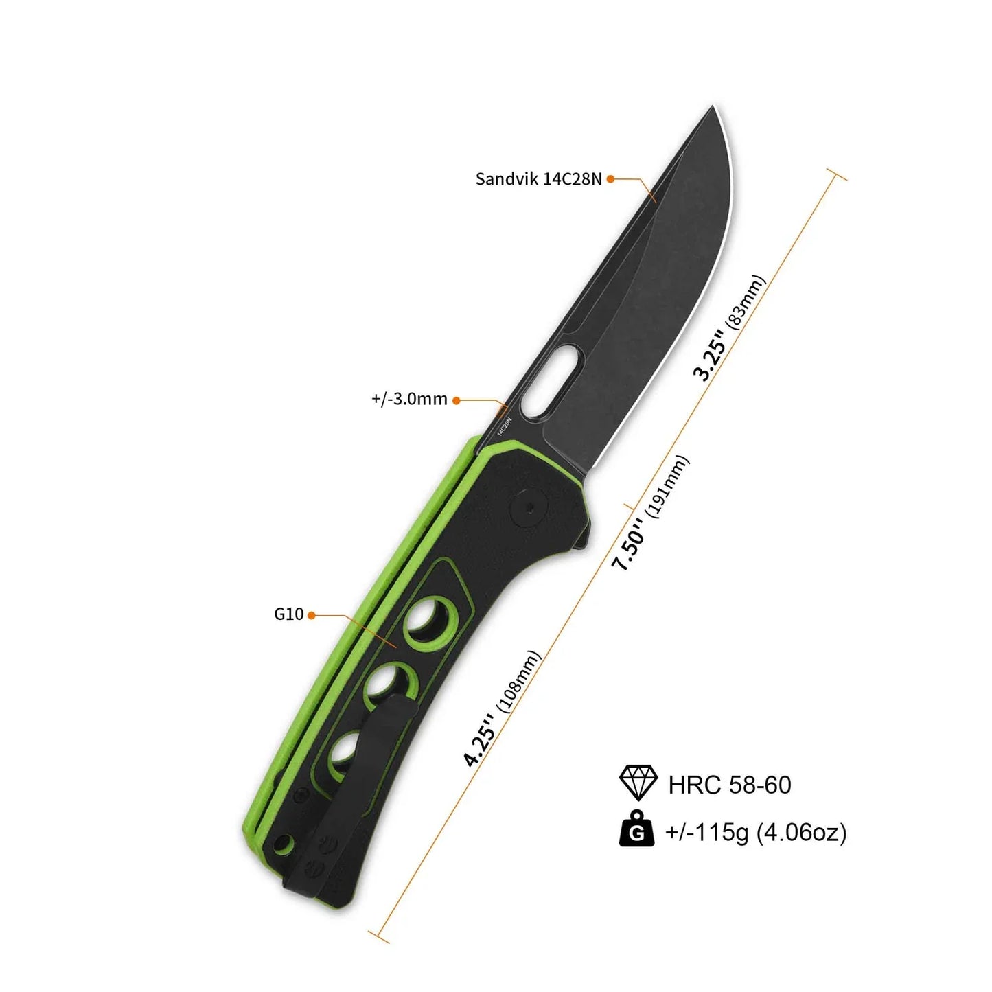 QSP Unicorn 3.25" Black Surface Neon Liner G10 QS156-C2